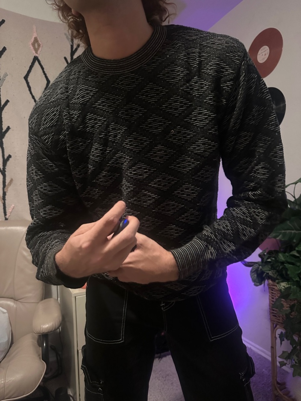 Pronto Uomo Black Textured Crewneck Sweater